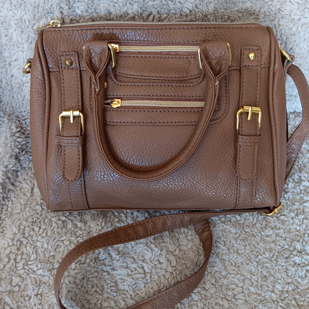 Giles N Brooks GNB Korea brown faux leather crossbody bag vegan satchel purse